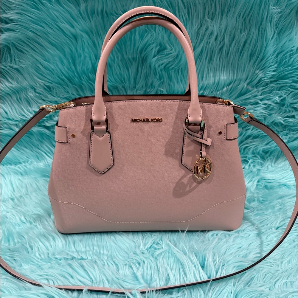 Michael Kors Lynn Large Leather Crossbody Satchel Bag In SOFT PINK, NEW, $398